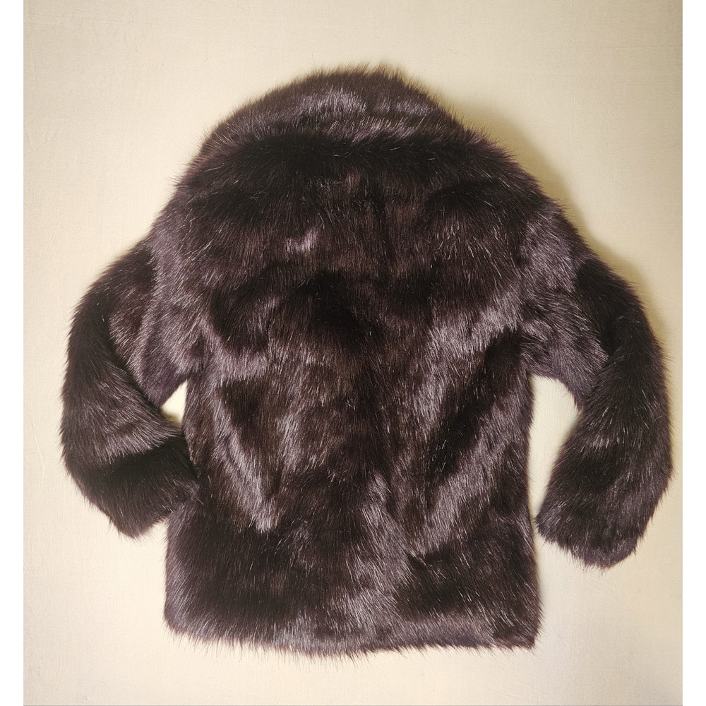 Express Faux Fur Coat Womens M Burgundy Oxblood Plush Mob Wife Statement Jacket - Picture 3 of 9